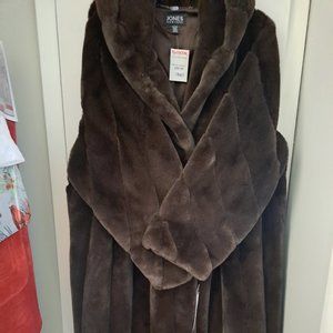 Plus Size Jones New York Full Length Faux Fur Coat attached hood